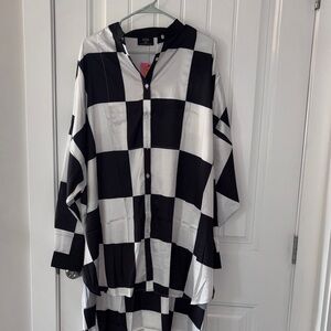 Dressed In Lala Black and White Checkered Shirt and pants playsuit